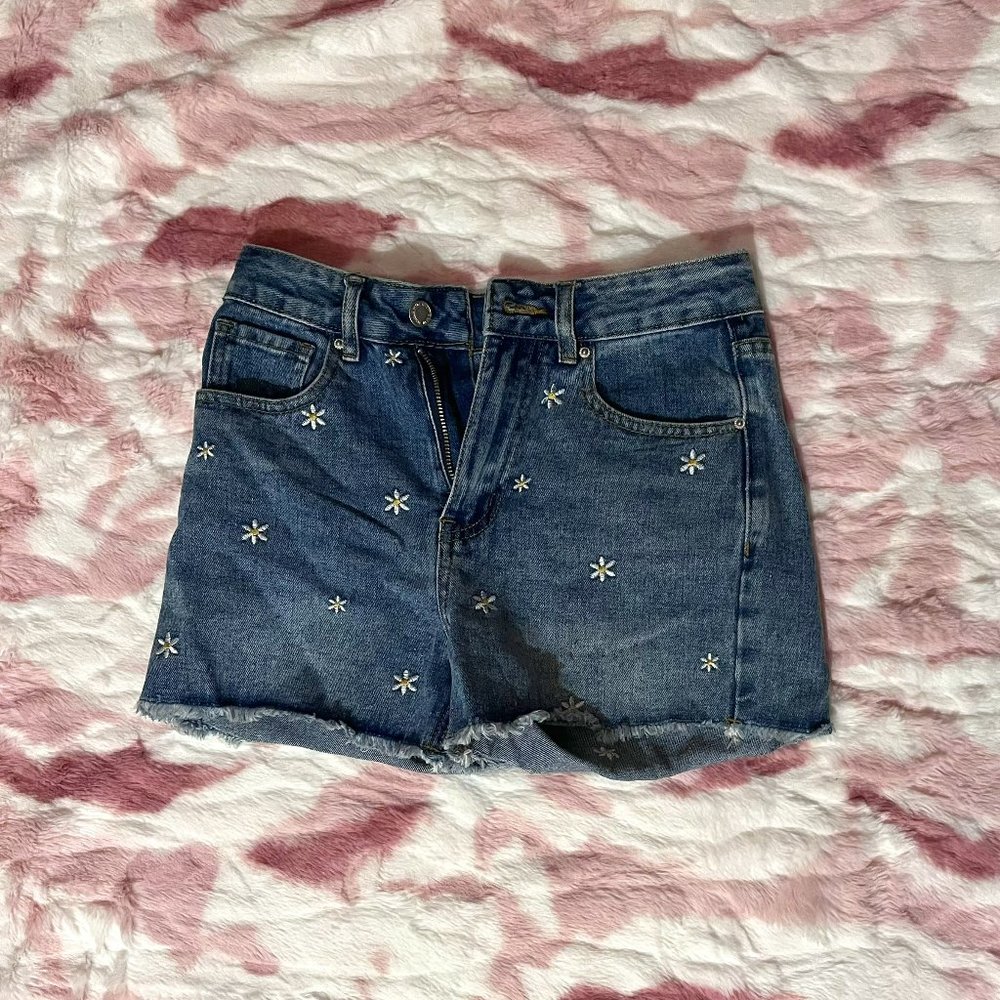 Khaki + Blue flower shorts
